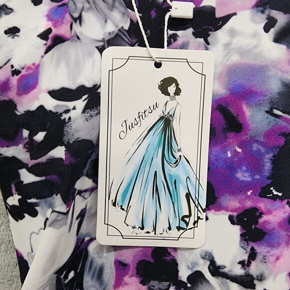 NEW Jusfitsu Swimsuit Size 6 Purple Black Floral Ruched Tummy Control High Cut - Picture 3 of 12